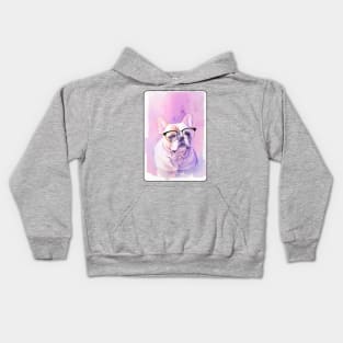 French Bulldog Glasses Watercolor Portrait 2 Kids Hoodie